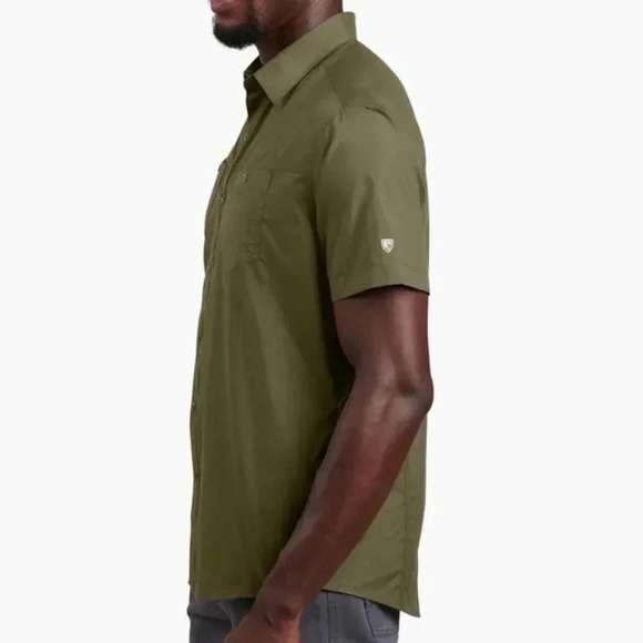 KUHL Stealth Size Medium Men Short Sleeve Shirt Olive Green - Picture 2 of 7